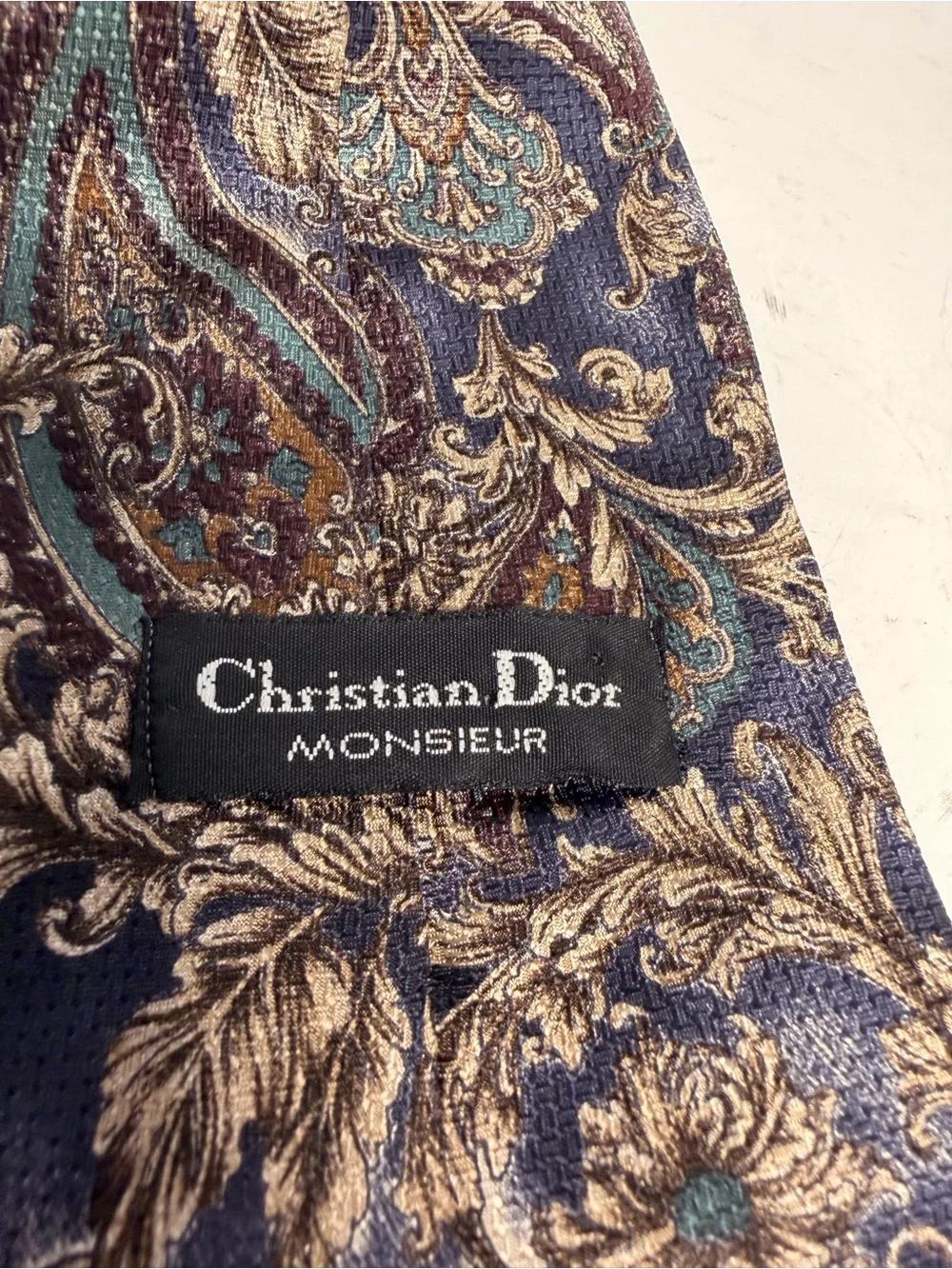 Christian Dior Monsieur Blue Gold Paisley Silk Necktie
